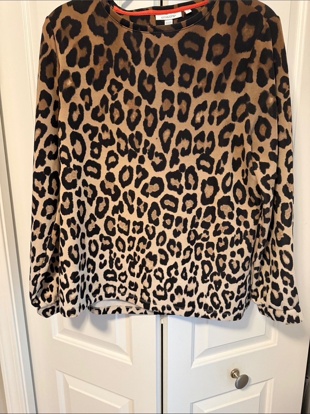 Chico's Brown and Black Leopard Print Long Sleeve Top